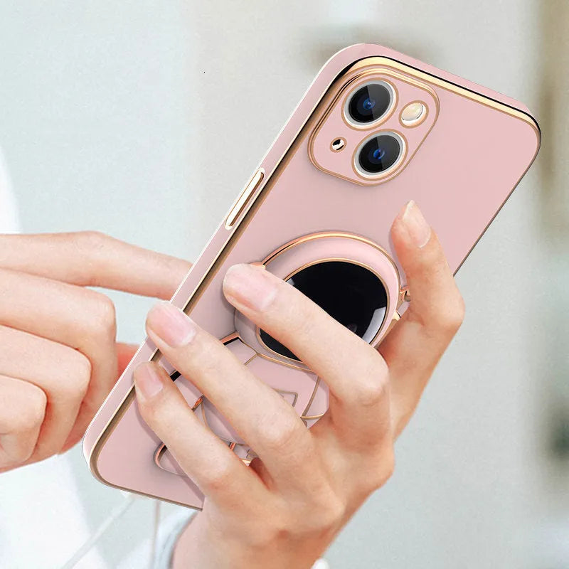 3D astronaut TPU phone case with electroplating bracket for iPhone, in black