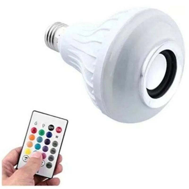 White E27 LED light bulb with Bluetooth speaker and remote control for 16 colour options