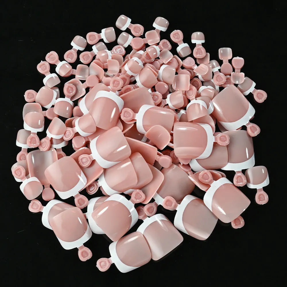 120 piece box of nude square artificial nail tips with French white edges in assorted shades