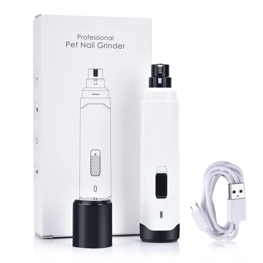 Blue plastic pet nail polisher with USB cable, dual speed 7000/8000 rpm for cats and dogs, compact size 17 cm box