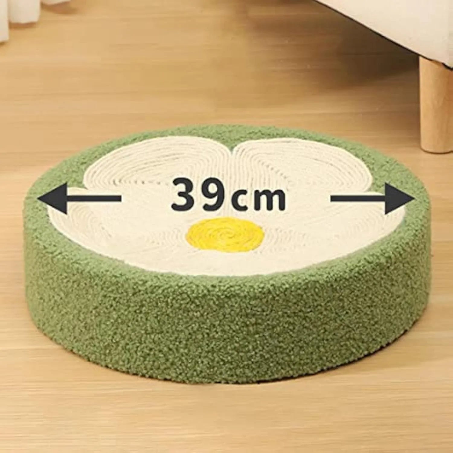 Green round sisal cat scratching pad and lounge bed bowl for kittens