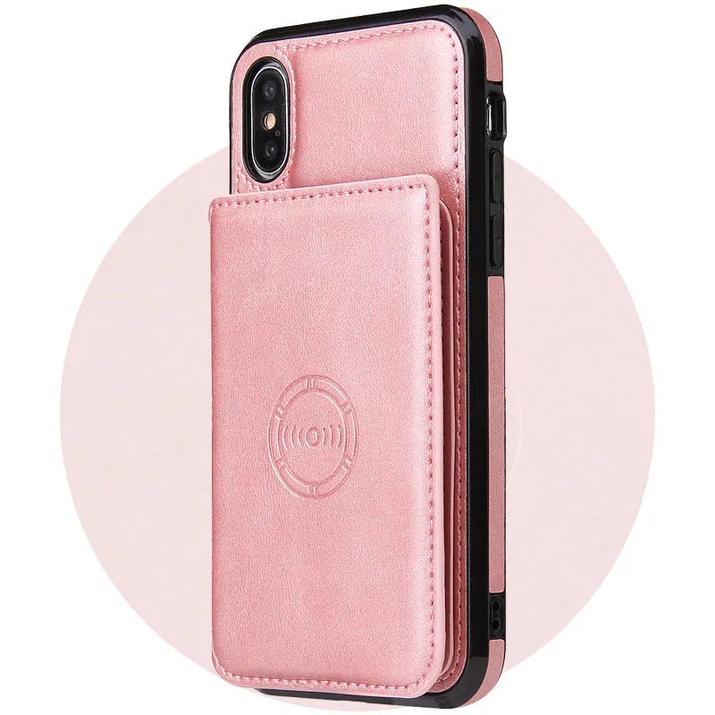 Imitation leather card wallet phone case for iPhone 11 in a choice of solid colours.