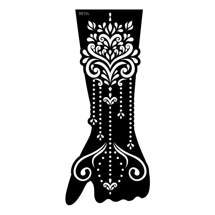 Pack of geometric hollow template tattoo stickers with machine-cut paper stencils for DIY art.
