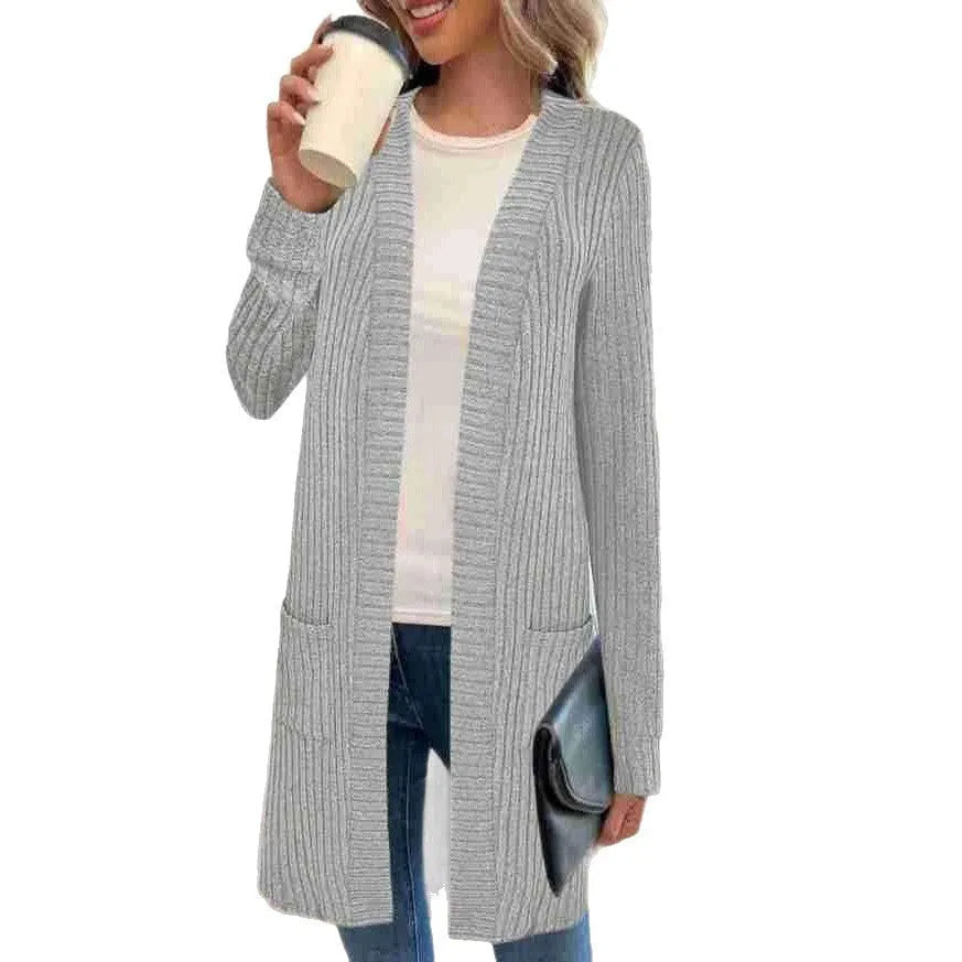 Long sleeve loose fit knitted cardigan jacket in black colour