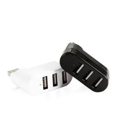 USB 2.0 four-port expansion hub in black and white colour options showing multiple USB ports