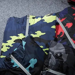 Covrlge men's camouflage hooded jacket with luminous zipper spring casual coat MWJ011 in green colour front view