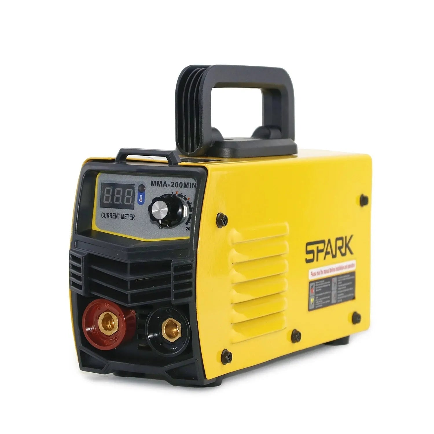 MMA-200MIN portable 220V DC inverter welding machine with tongs, clamp, shield, and brush.