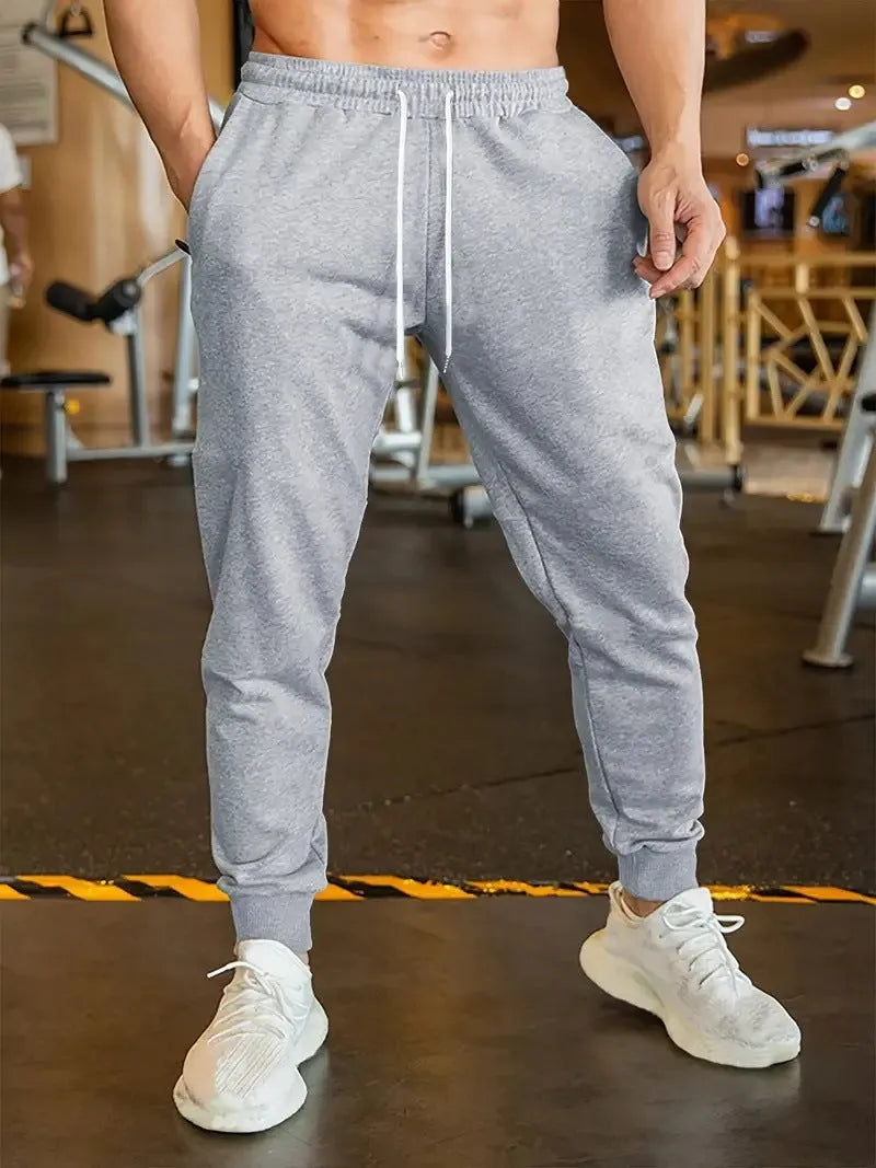 Men's linen leisure trousers with drawstring waist and 3D pattern in polyester fabric