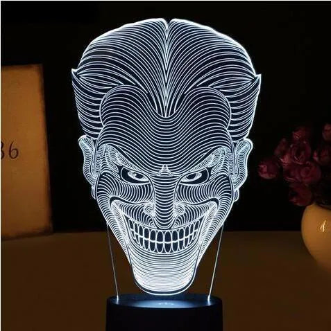 USB-powered 3D LED lamp displaying a colourful gradient, with remote control and base unit.