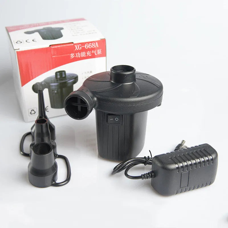 Electric dual-purpose air pump with plastic body, 1-metre power cord and 8-centimetre inflatable tube for household and car use