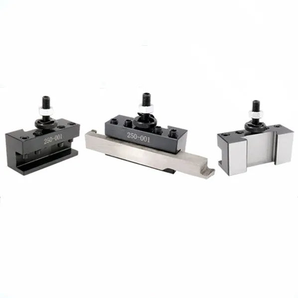 Machifit 250-000 steel quick change tool post and lathe tool holders on a workshop bench