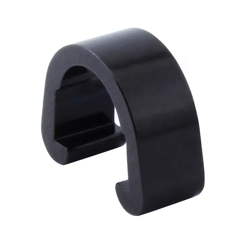 Set of aluminium alloy C buckles in various colours on a white background.
