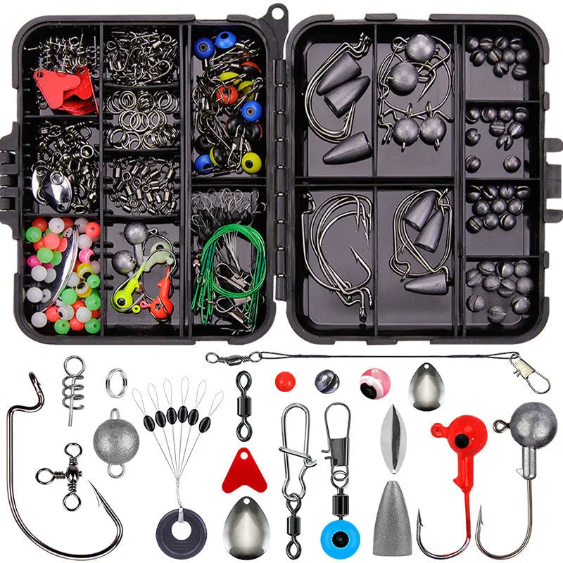 257-piece fishing lure accessories set in ABS plastic storage box for Texas, sea, and rock fishing