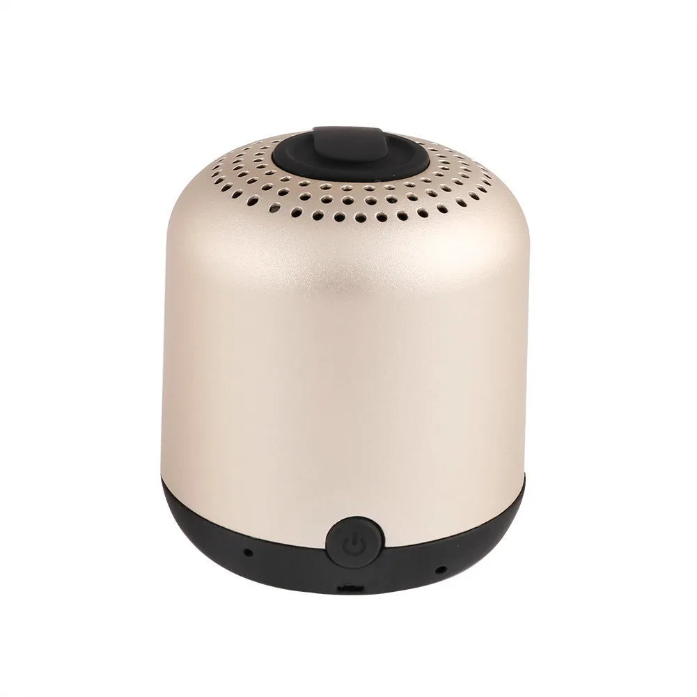 Hieha small cylindrical metal Bluetooth speaker in black, gold, pink, red or silver colour.