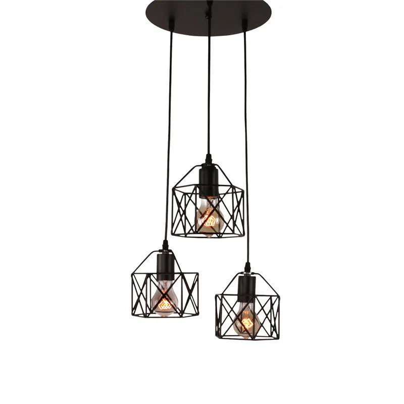 American country style decorative pendant light with an iron shade, showing its dimensions.