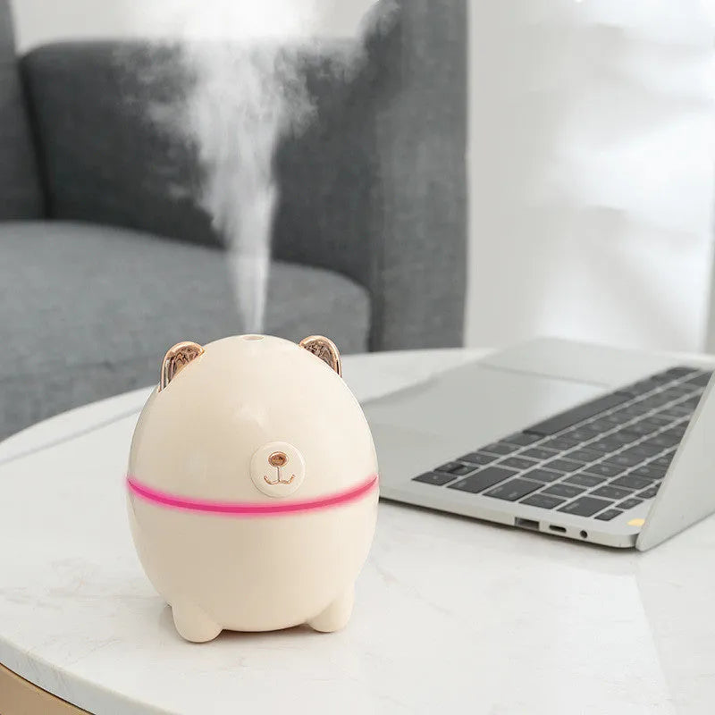 Mini bear humidifier in blue USB-powered compact desktop device 110x95x95mm
