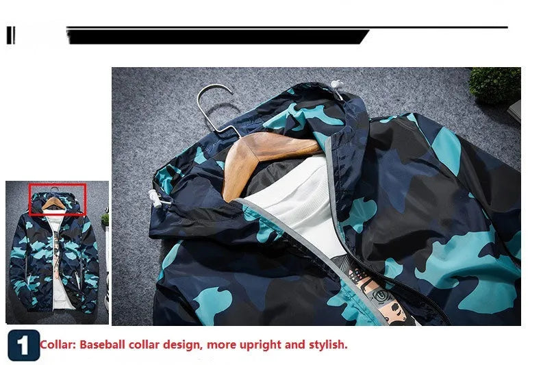 Covrlge men's camouflage hooded jacket with luminous zipper spring casual coat MWJ011 in green colour front view