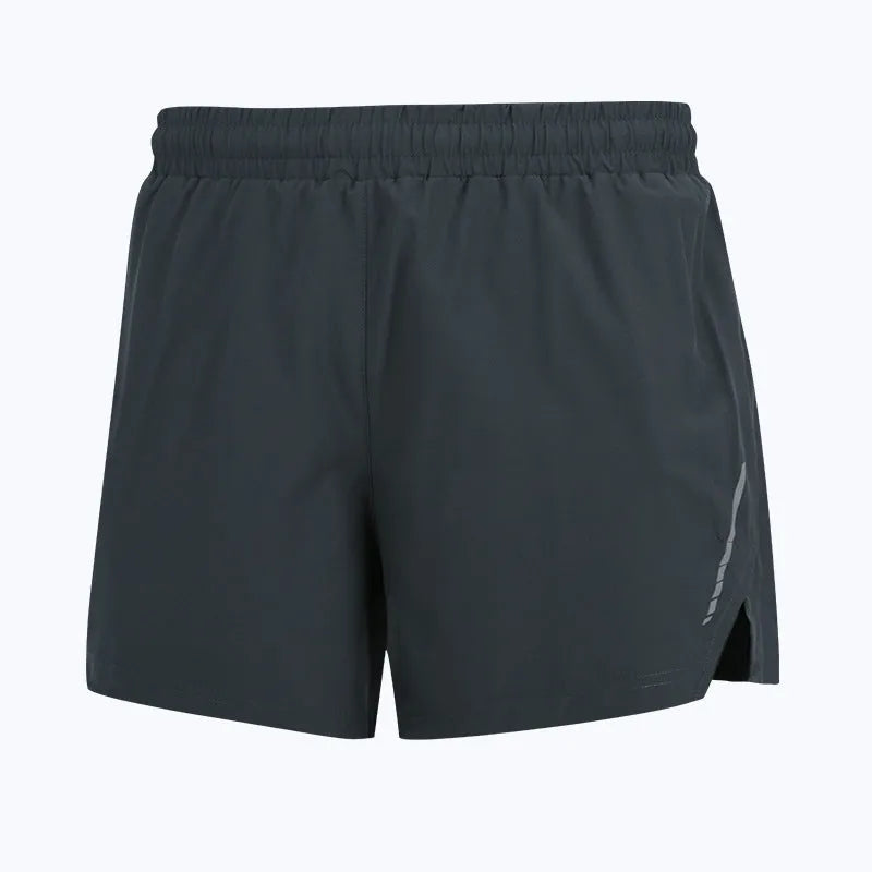 Men's quick-dry marathon running shorts in grey, straight-leg style, shown on a model.