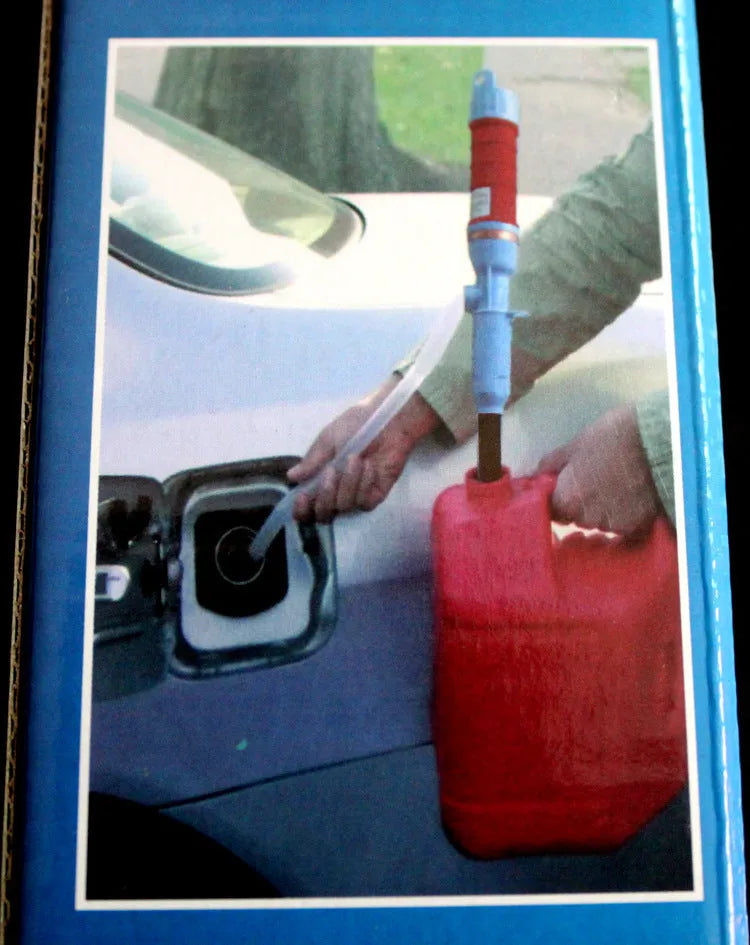 Blue manual hand pump for transferring gasoline and liquids to vehicles