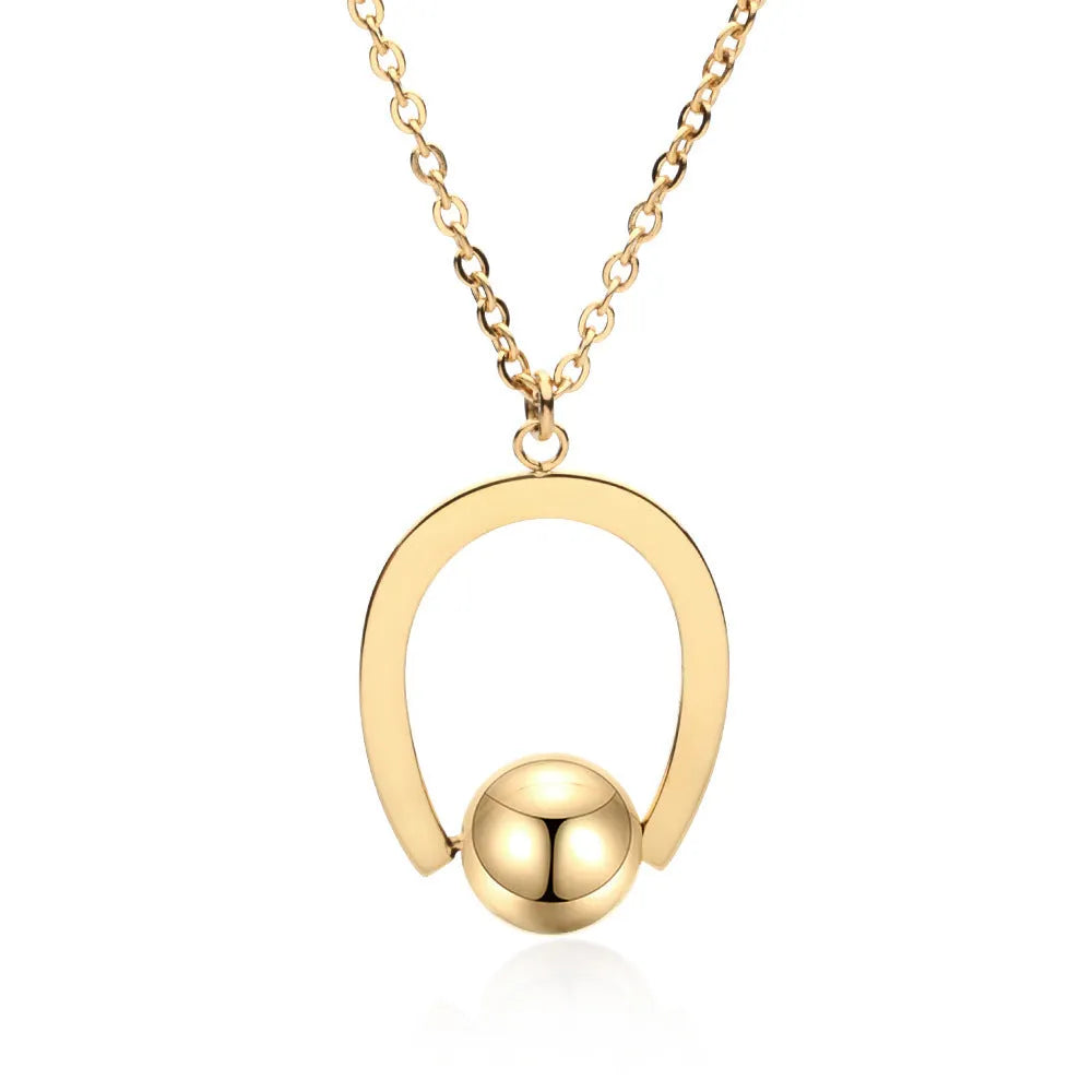 Stainless steel bead chain necklace with geometric pendant, adjustable length