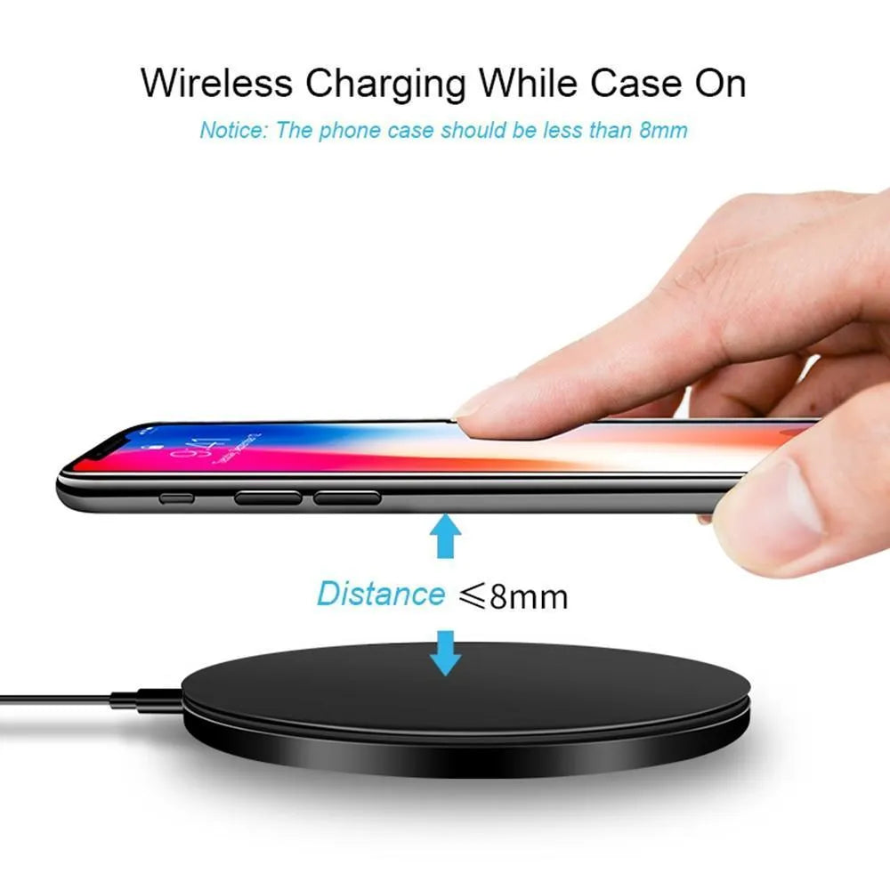 Ultra-thin black square wireless charging pad with 9V fast charging support