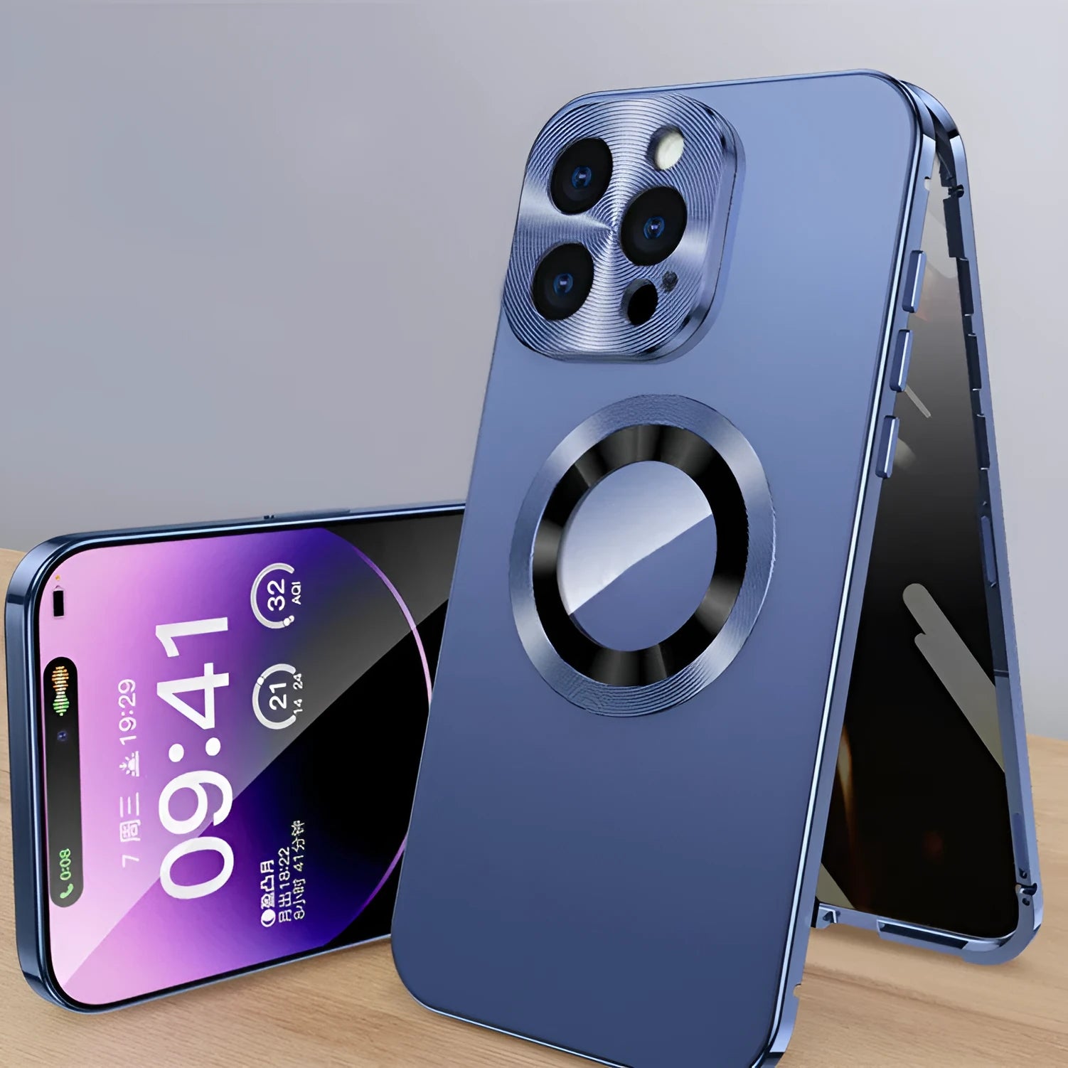 Magnetic protective iPhone case with metal anti-peep clip in various colours for models 12 to 15.