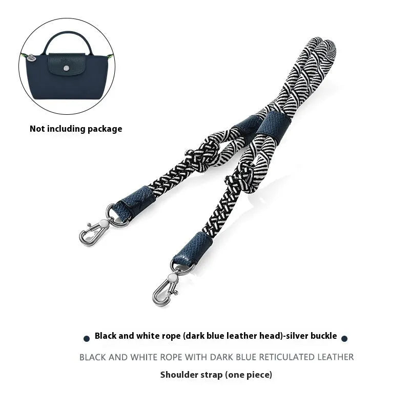 Braided nylon and cowhide leather crossbody strap with alloy buckle for bag modification