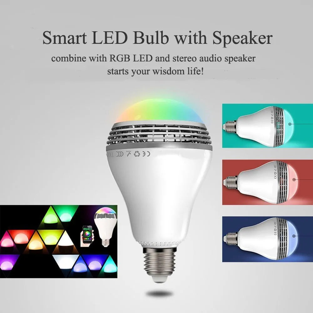 E27 smart Bluetooth speaker light bulb with white and multi-coloured LED glow