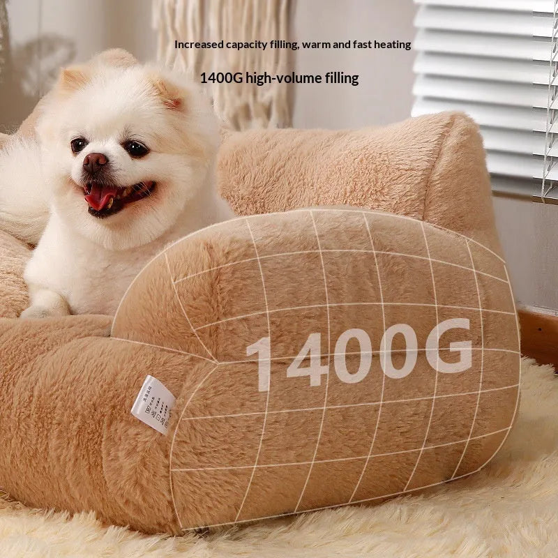 All-season removable washable pet bed in Mousse Coffee colour with soft fabric cover and cushion.