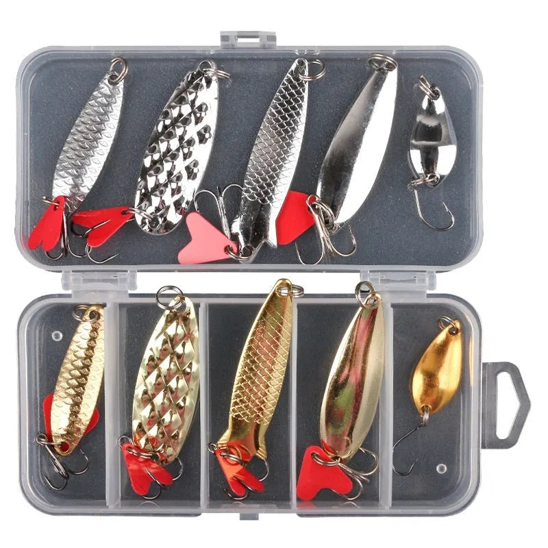Pineapple Sequin Box containing gold and silver metal sequins for fishing lure building.