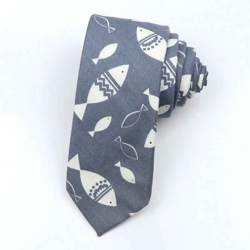 Korean style narrow cotton bow tie with cartoon pattern printing and adjustable neck strap
