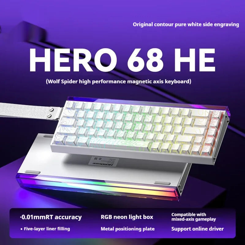 Magnetic axis mechanical keyboard with RGB lighting showing side-engraved design options