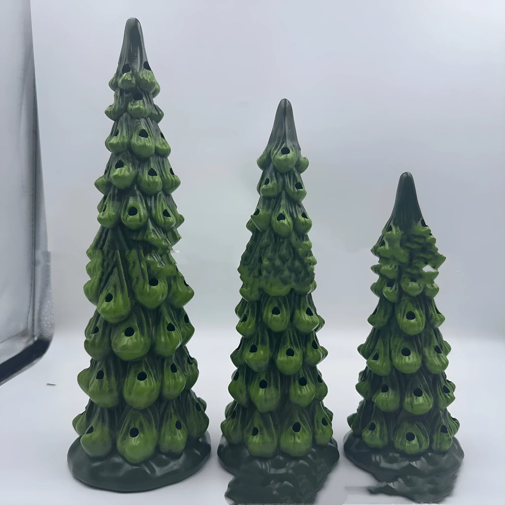 European-style resin Christmas tree ornament with integrated LED lights in coloured or warm white.