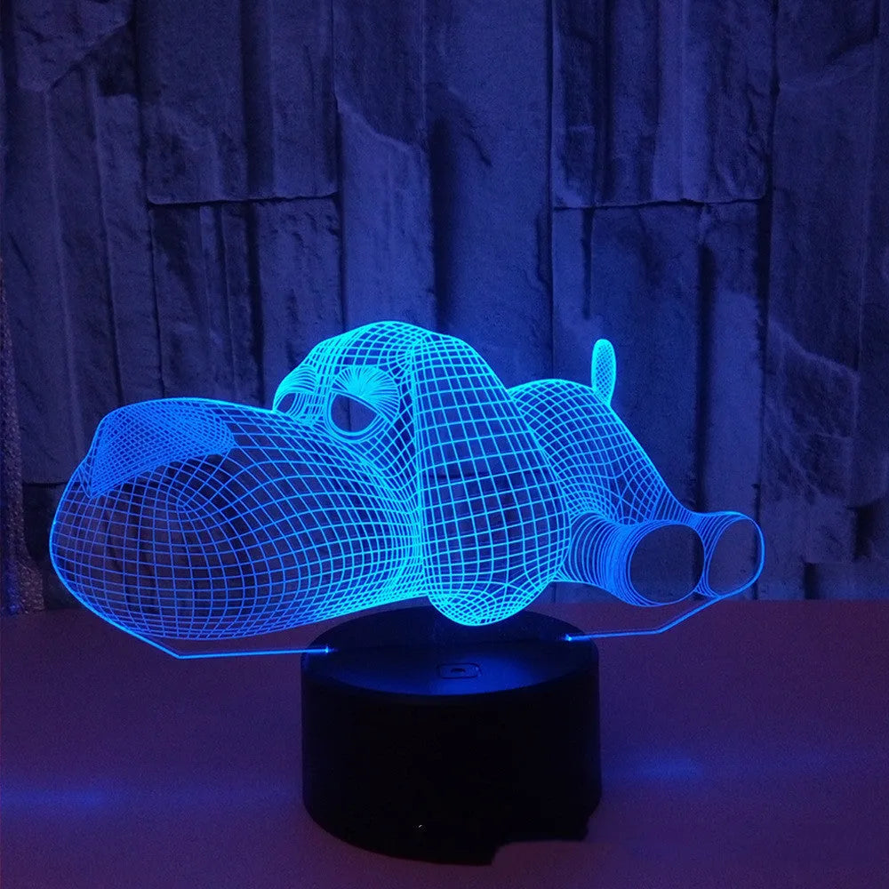 Doggo Desktop Lamp showing 3D illusion dog design with multi-colour illumination