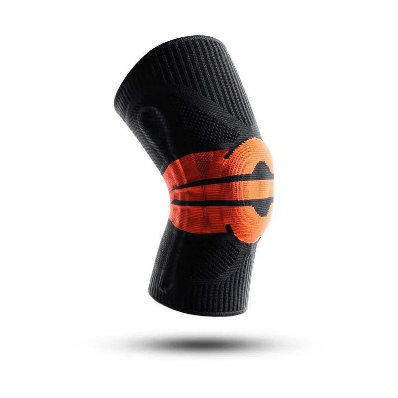 Professional elastic compression spring knee pads with 3D weave and silicone gasket for joint support