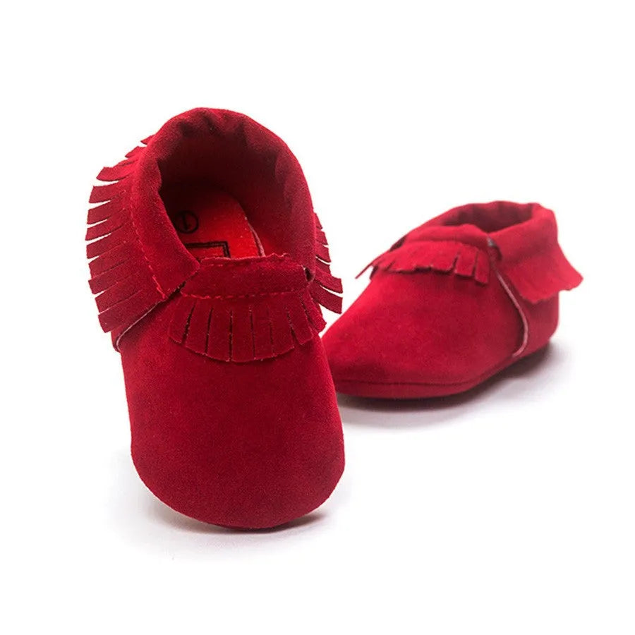 PU suede leather newborn baby shoes with soft sole and non-slip grip available in multiple colours