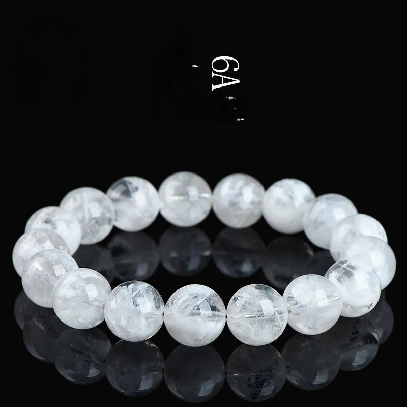 Women's crystal bracelet with natural blizzard snowflake round beads in geometric design with traditional elements