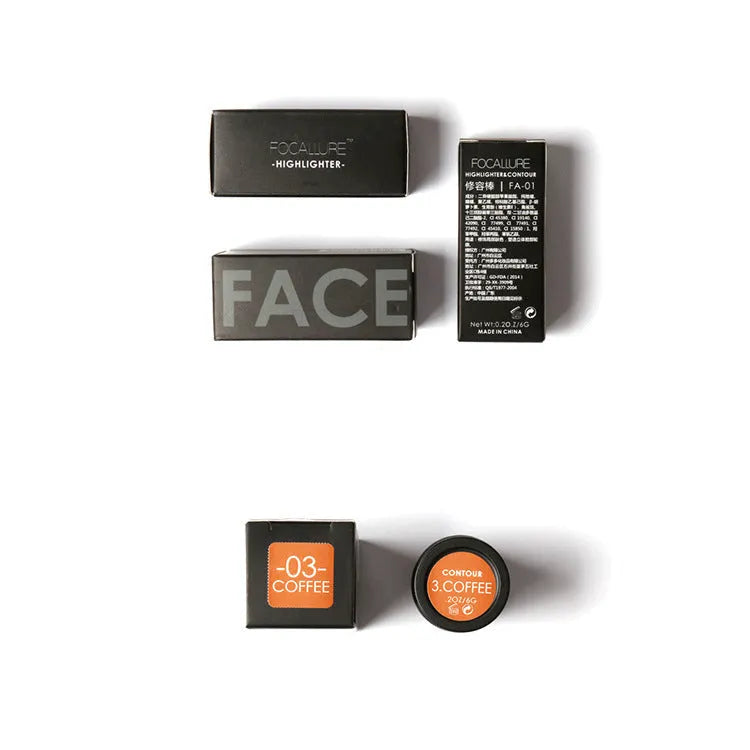 Face contour highlighter cosmetic product in four colour options A, B, C, D for cheekbone definition