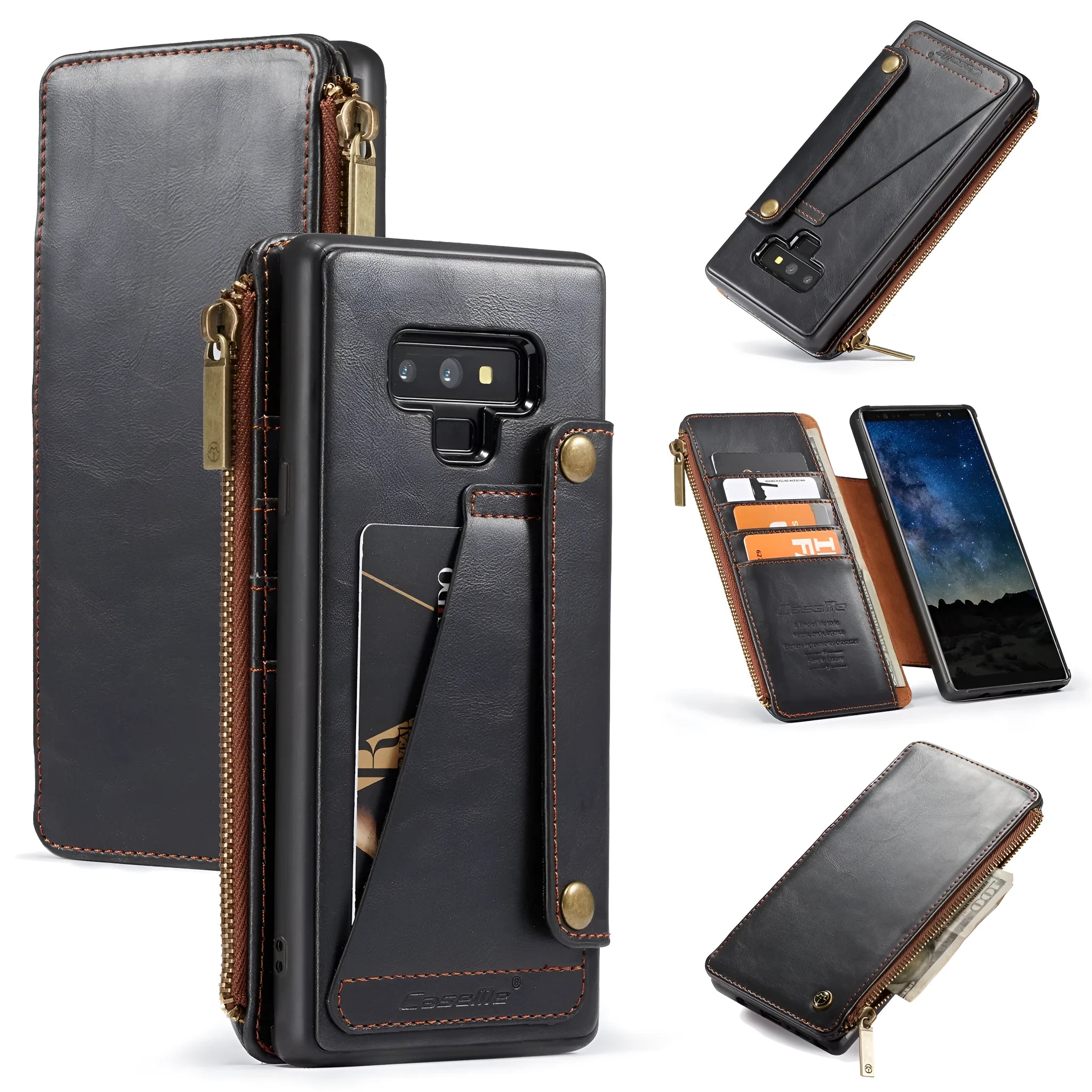 SAMSUNG Galaxy Note9 flip phone case in PU leather with black, brown, and red colour options