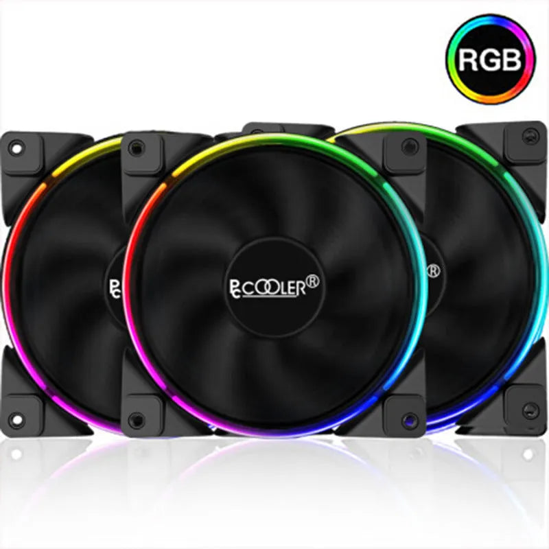 Three black 12 cm FRGB PC cooling fans with hydraulic bearings