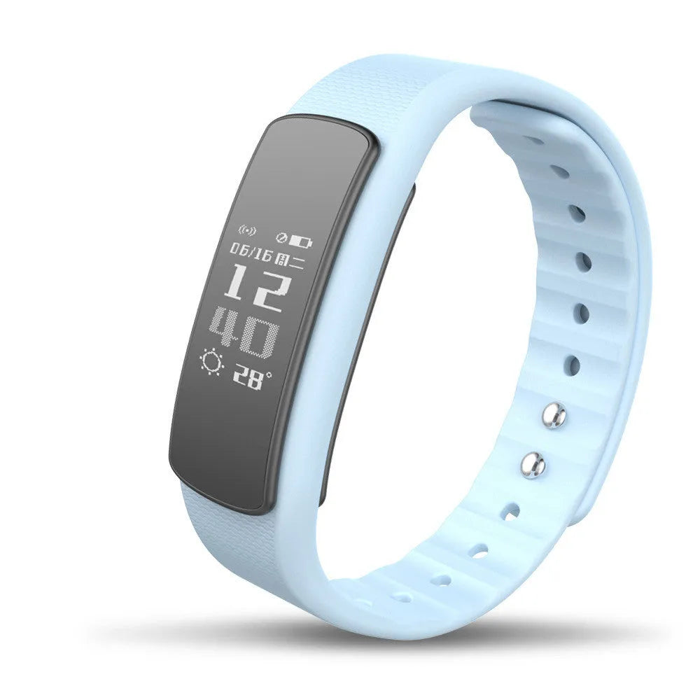 I6 smart sports bracelet in black or green with 0.96-inch touch screen on a TPU wristband.