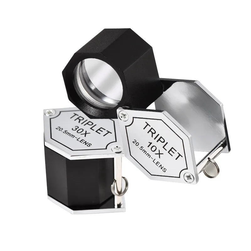 Handheld metal magnifying glass with optical glass lens for jewellery and stamp inspection