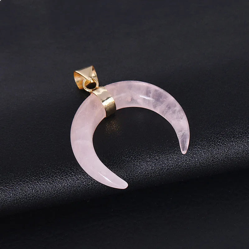 Natural stone crescent moon pendant necklace with 45cm chain and electroplated copper fittings