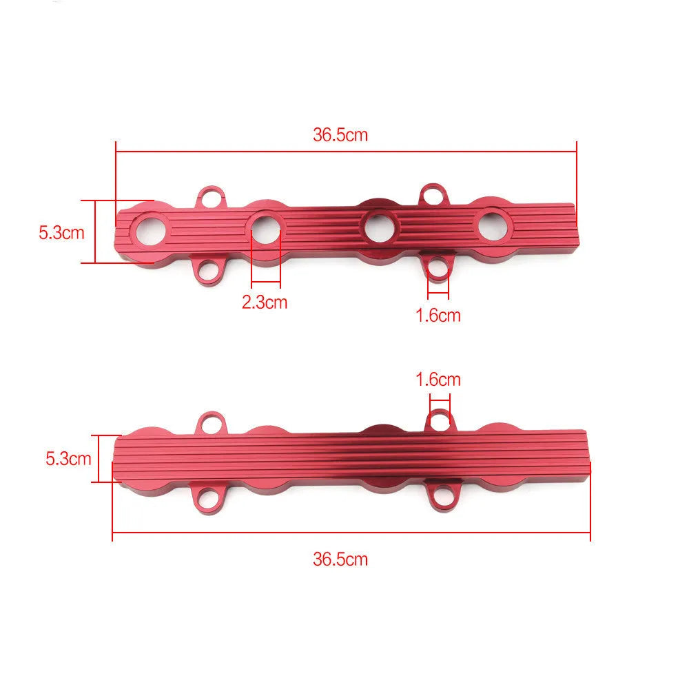Aluminium alloy car engine harness holder bracket in blue, red, and silver, with and without mounting holes.