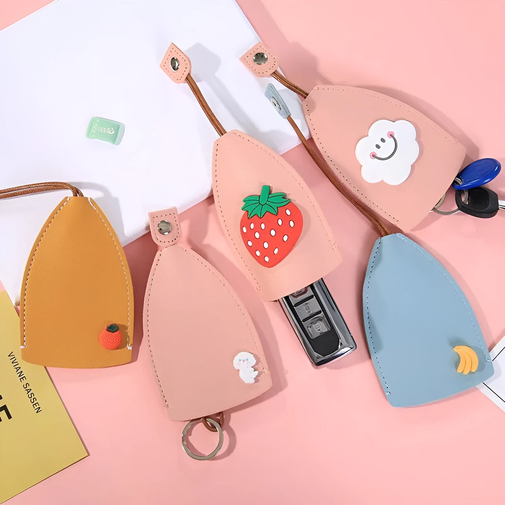 Cartoon design PU leather pull-out car key protector case showing colourful patterns