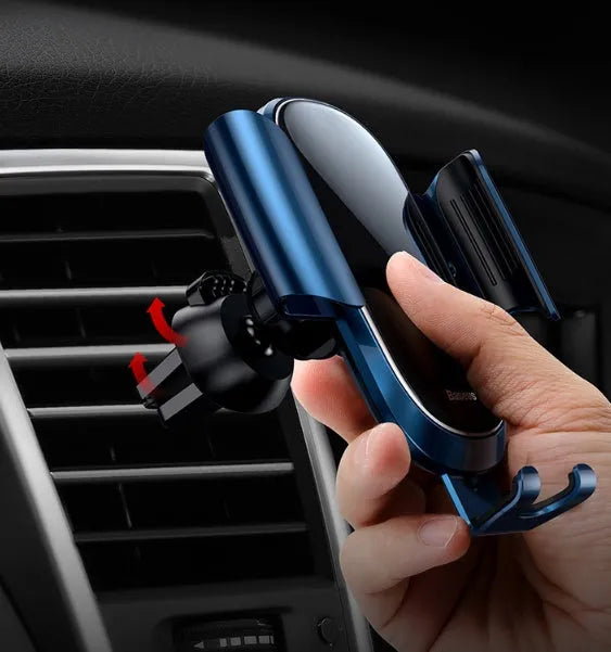 Universal smart car bracket holding phone, available in black, blue and silvery colours