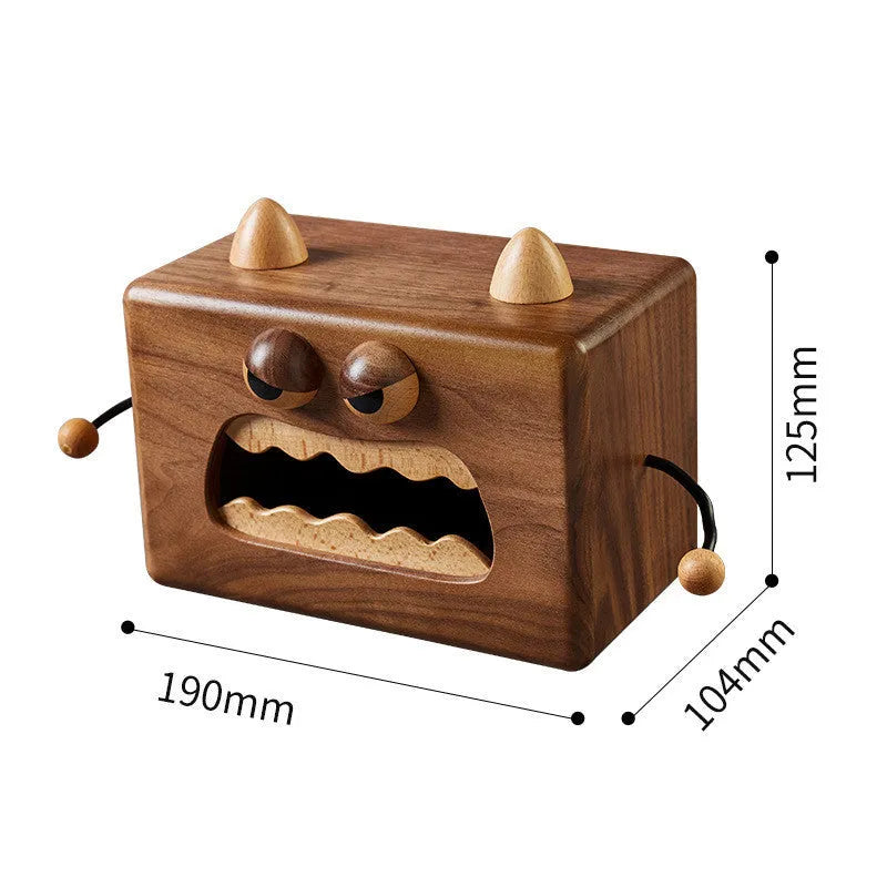 Little Monster cartoon design wooden tissue box with walnut beech finish