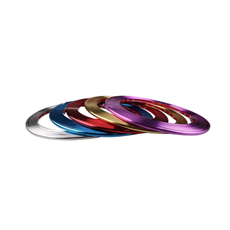 Roll of electroplated purple PVC wheel hub trim sticker, 8 metres long, for car decoration.