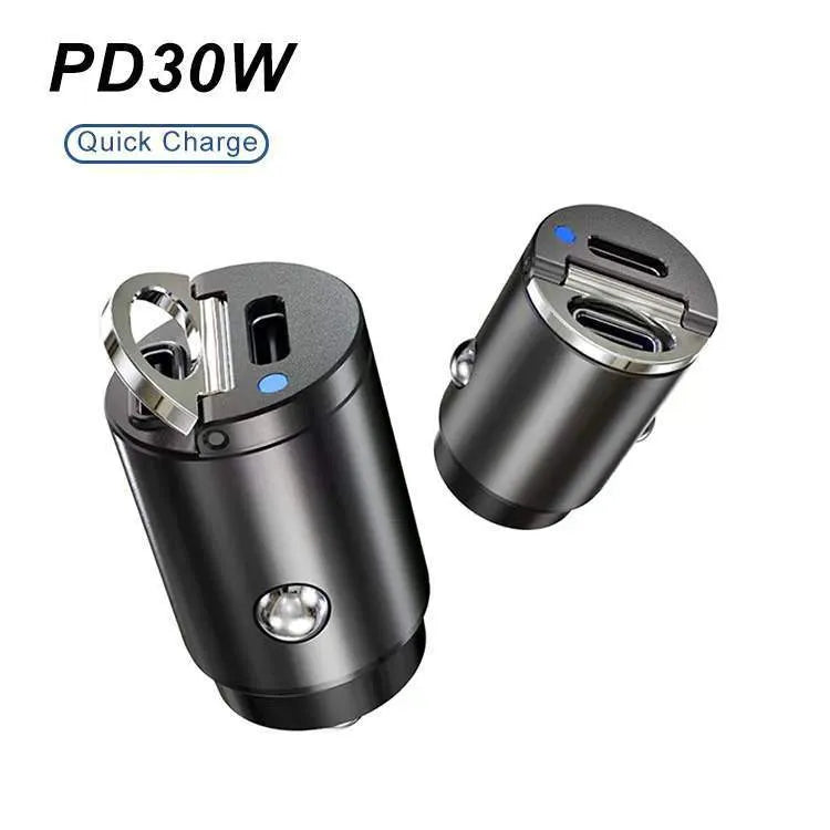 Mini dual-port 30W car cigarette lighter charger for USB devices