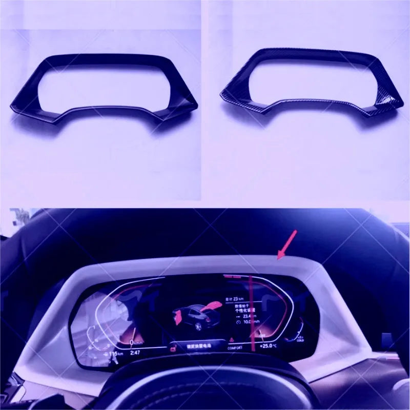 BMW X5 dashboard decorative frame in carbon fibre or peach wood finish with adhesive backing